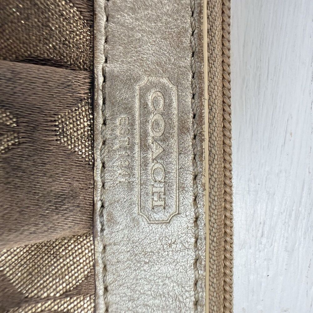 COACH BROWN GOLD FABRIC LEATHER SIGNATURE ZIP  WALLET COIN PURSE VINTAGE Y2K - Picture 3 of 8